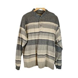 Natural Life Beige Gray Henley Cotton Long Sleeve Polo Sweater Shirt Men's XL
